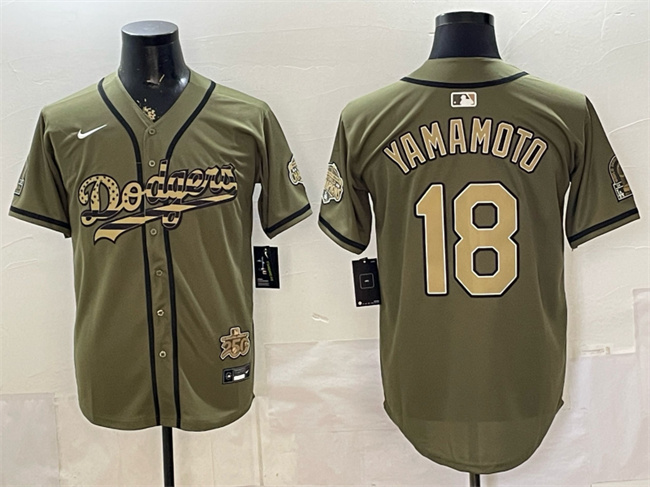 Men's Los Angeles Dodgers #18 Yoshinobu Yamamoto Olive 2026 Armed Forces Day Stitched Baseball Jersey