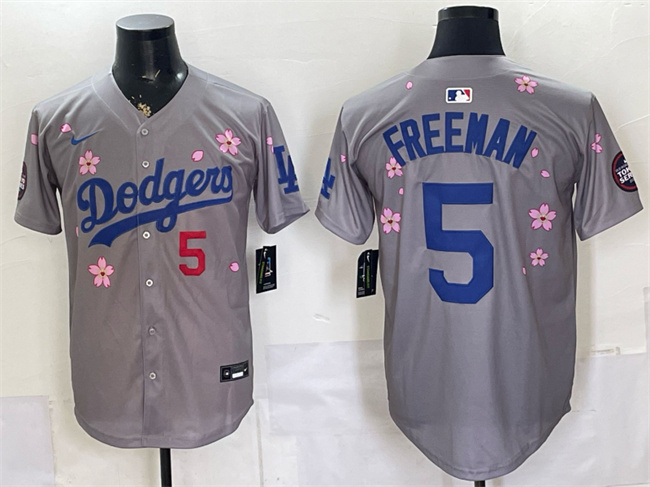 Men's Los Angeles Dodgers #5 Freddie Freeman Grey 2025 Tokyo Series Limited Stitched Baseball Jersey
