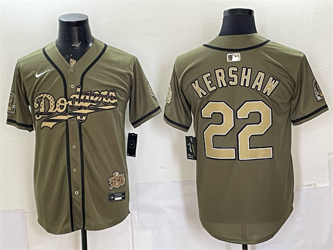 Men's Los Angeles Dodgers #22 Clayton Kershaw Olive 2026 Armed Forces Day Stitched Baseball Jersey