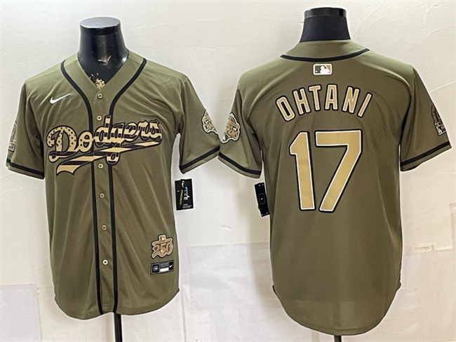 Men's Los Angeles Dodgers #17 Shohei Ohtani Olive 2026 Armed Forces Day Stitched Baseball Jerseys