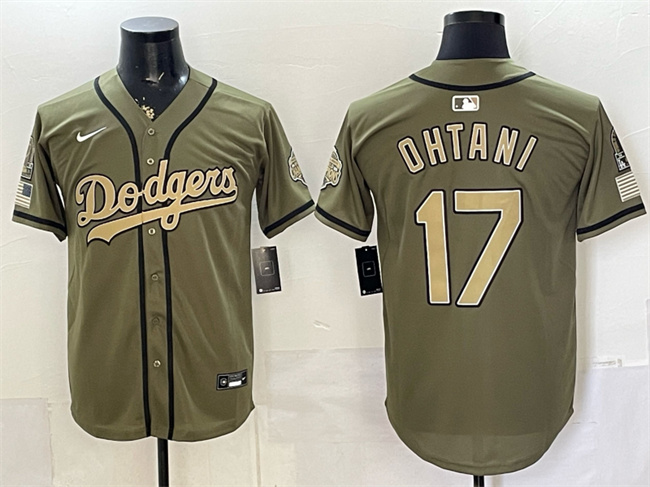 Men's Los Angeles Dodgers #17 Shohei Ohtani Olive 2026 Armed Forces Day Stitched Baseball Jersey