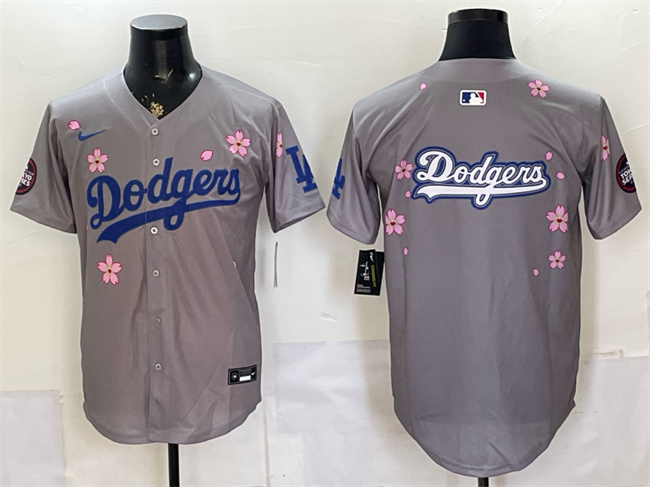 Men's Los Angeles Dodgers Team Big Logo Grey 2025 Tokyo Series Limited Stitched Baseball Jersey
