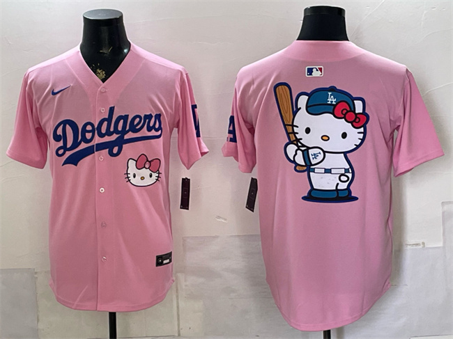 Men's Los Angeles Dodgers Team Big Logo Pink 2025 Hello Kitty Vapor Limited Stitched Baseball Jersey