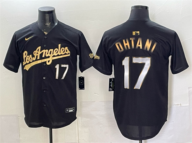 Men's Los Angeles Dodgers #17 Shohei Ohtani Black Gold Limited Stitched Baseball Jersey