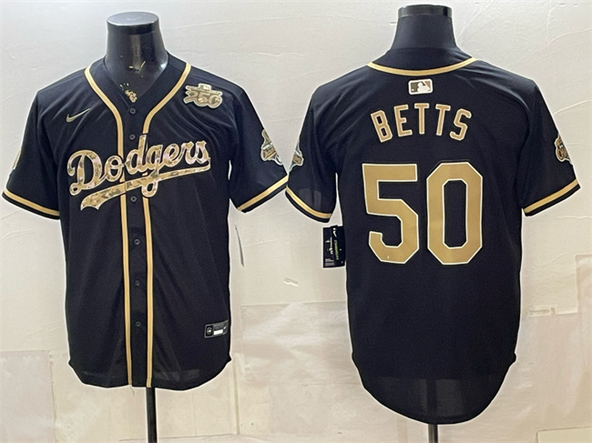 Men's Los Angeles Dodgers #50 Mookie Betts Black Military Appreciation Game Day Stitched Baseball Jersey