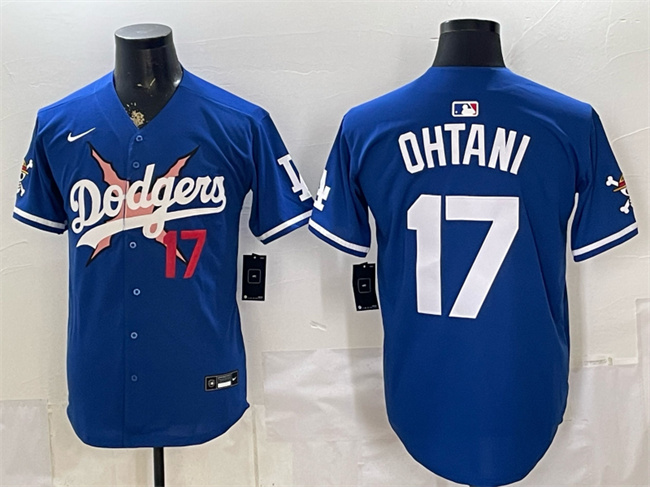 Men's Los Angeles Dodgers x One Piece #17 Shohei Ohtani Royal Vapor Premier Limited Stitched Baseball Jersey