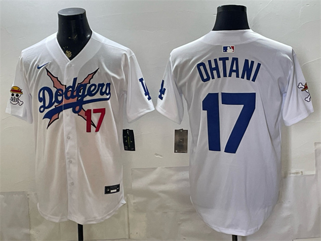 Men's Los Angeles Dodgers x One Piece #17 Shohei Ohtani White Vapor Premier Limited Stitched Baseball Jersey