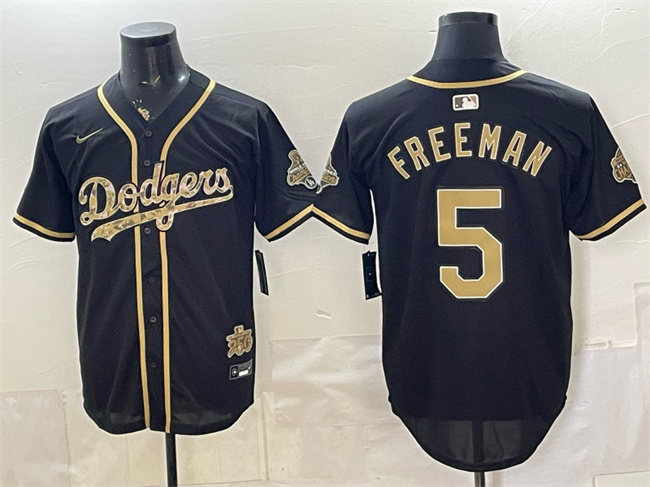 Men's Los Angeles Dodgers #5 Freddie Freeman Black Military Appreciation Game Day Stitched Baseball Jersey