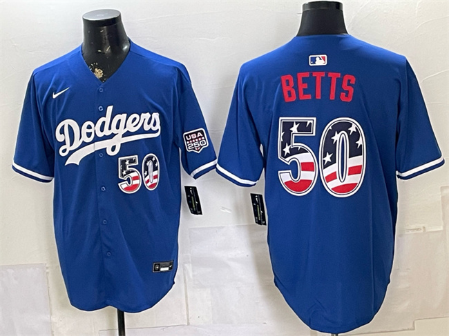 Men's Los Angeles Dodgers #50 Mookie Betts Royal 250 Fourth of July Stitched Baseball Jersey