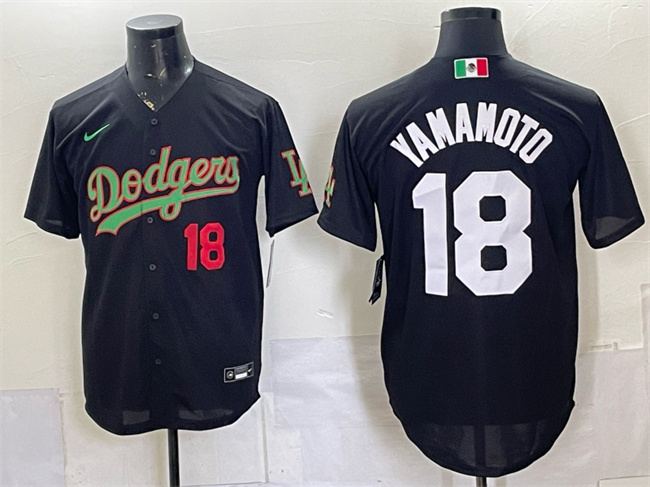 Men's Los Angeles Dodgers #18 Yoshinobu Yamamoto Black Mexico Limited Stitched Baseball Jersey