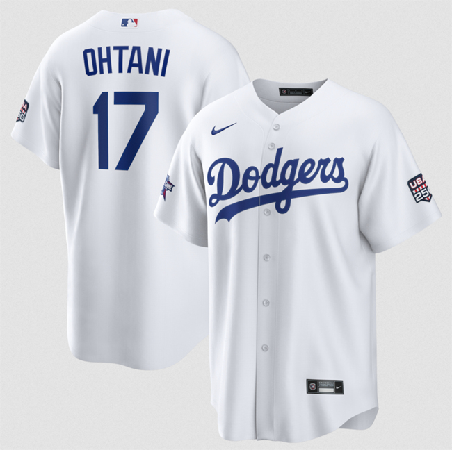 Men's Los Angeles Dodgers #17 Shohei Ohtani White 2026 All-Star Game & USA 250 Patch Stitched Baseball Jersey