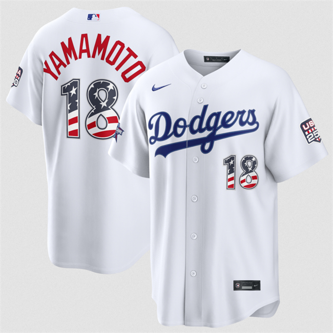 Men's Los Angeles Dodgers #18 Yoshinobu Yamamoto White 2026 All-Star Edition Stars & Stripes Stadium Pick-A-Player Stitched Baseball Jersey