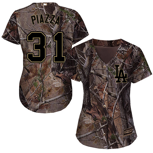 Dodgers #31 Mike Piazza Camo Realtree Collection Cool Base Women's Stitched Baseball Jersey