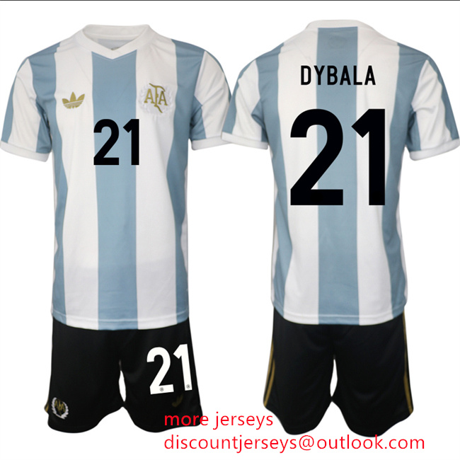 Men's Argentina #21 Dybala White Blue 2024-25 50th Anniversary Home Soccer Jersey Suit