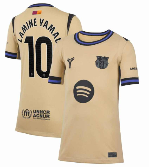Men's Barcelona #10 Lamine Yamal Gold 2025 26 Away Soccer Jersey