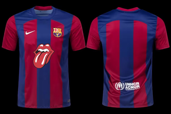 Men's Barcelona Blank 2023-24 Rolling Stones Soccer Jersey