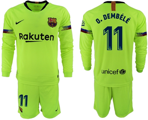 Barcelona #11 O.Dembele Away Long Sleeves Soccer Club Jersey