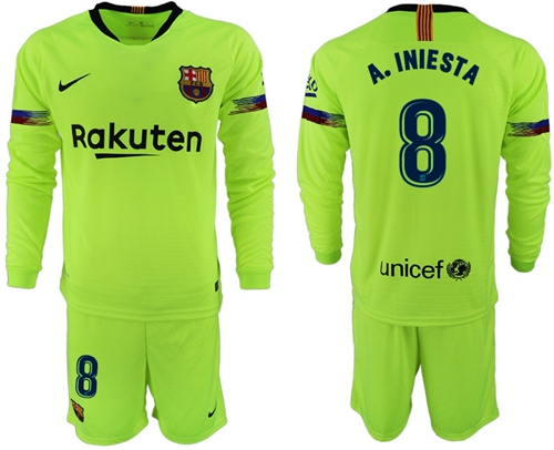 Barcelona #8 A.Iniesta Away Long Sleeves Soccer Club Jersey