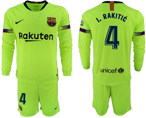 Barcelona #4 I.Rakitic Away Long Sleeves Soccer Club Jersey