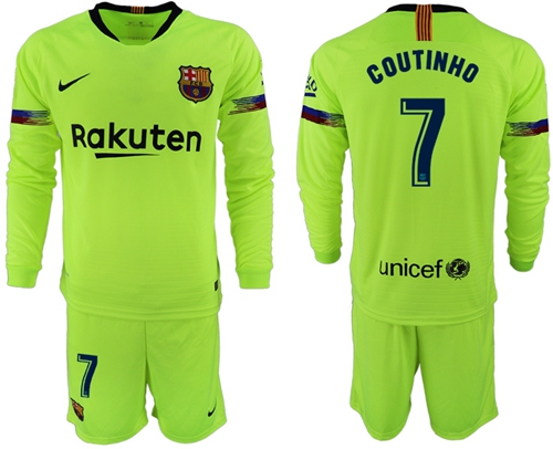 Barcelona #7 Coutinho Away Long Sleeves Soccer Club Jersey