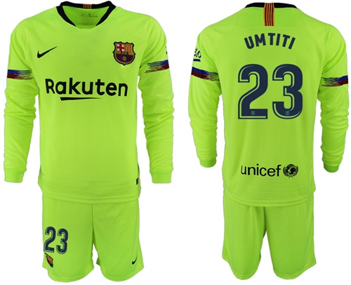 Barcelona #23 Umtiti Away Long Sleeves Soccer Club Jersey