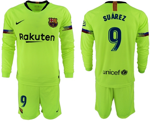 Barcelona #9 Suarez Away Long Sleeves Soccer Club Jersey