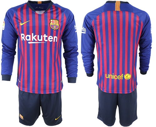 Barcelona Blank Home Long Sleeves Soccer Club Jersey