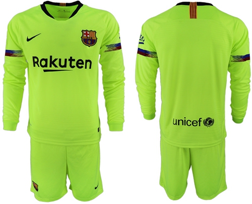 Barcelona Blank Away Long Sleeves Soccer Club Jersey