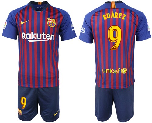 Barcelona #9 Suarez Home Soccer Club Jersey