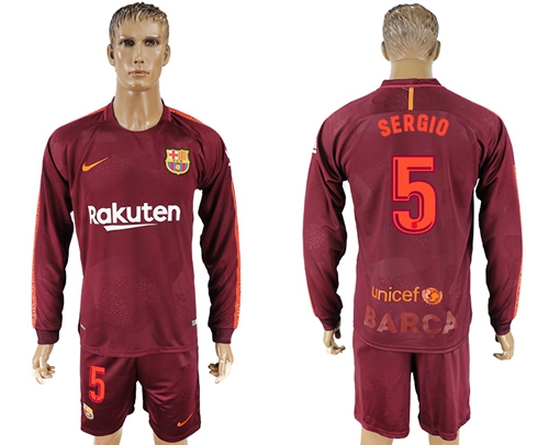 Barcelona #5 Sergio Sec Away Long Sleeves Soccer Club Jersey