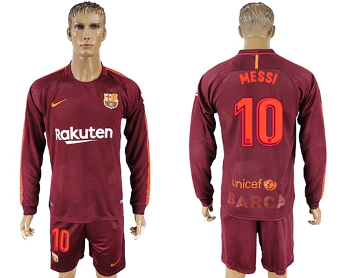 Barcelona #10 Messi Sec Away Long Sleeves Soccer Club Jersey