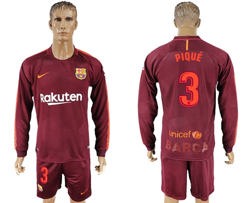 Barcelona #3 Pique Sec Away Long Sleeves Soccer Club Jersey