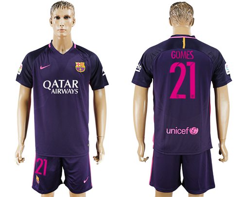 Barcelona #21 Gomes Away Soccer Club Jersey