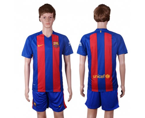 Barcelona Blank Home With Blue Shorts Soccer Club Jersey