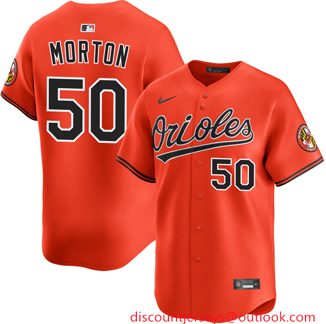 Men's Baltimore Orioles #50 Charlie Morton Orange 2025 2nd Alternate Limited Stitched Baseball Jersey Men's Baltimore Orioles #50 Charlie Morton Orange 2025 2nd Alternate Limited Stitched Baseball Jersey
