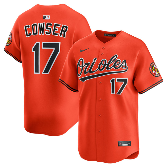 Men's Baltimore Orioles #17 Colton Cowser Orange 2025 2nd Alternate Limited Stitched Baseball Jersey Men's Baltimore Orioles #17 Colton Cowser Orange 2025 2nd Alternate Limited Stitched Baseball Jersey