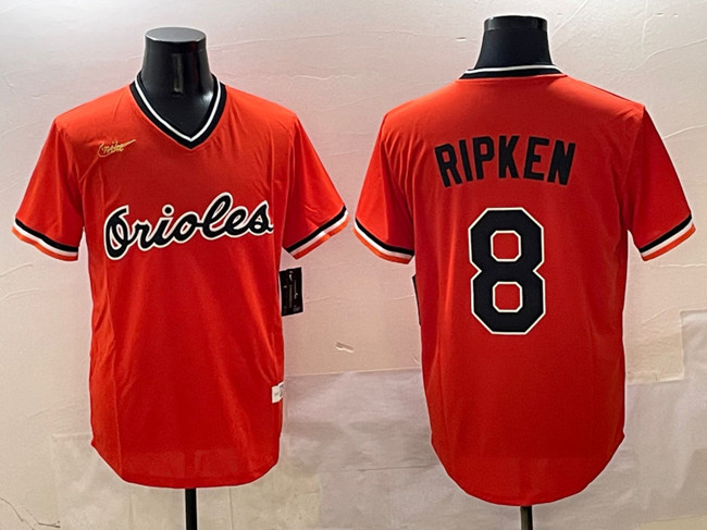 Men's Baltimore Orioles #8 Cal Ripken Jr. Orange Throwback Stitched Baseball Jersey Men's Baltimore Orioles #8 Cal Ripken Jr. Orange Throwback Stitched Baseball Jersey
