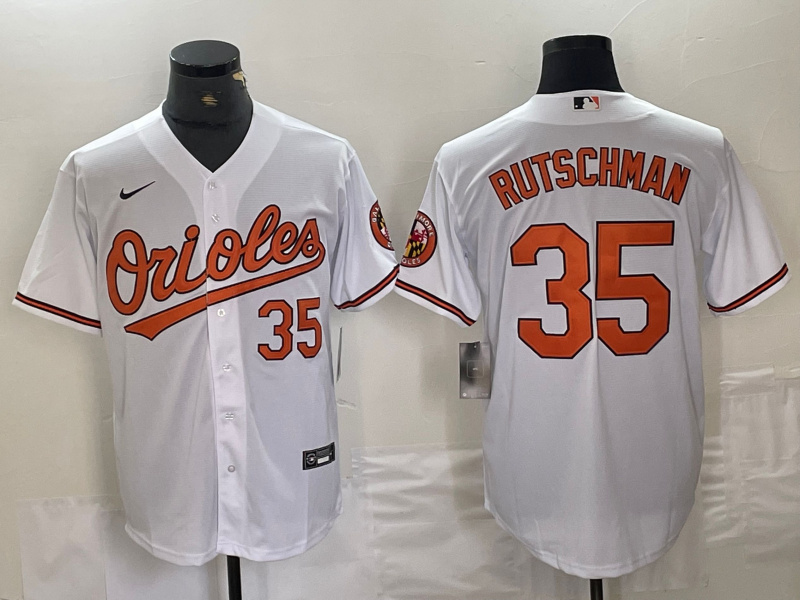 Men's Baltimore Orioles #35 Adley Rutschman White 2024 Home Limited Cool Base Stitched Baseball Jersey Men's Baltimore Orioles #35 Adley Rutschman White 2024 Home Limited Cool Base Stitched Baseball Jersey