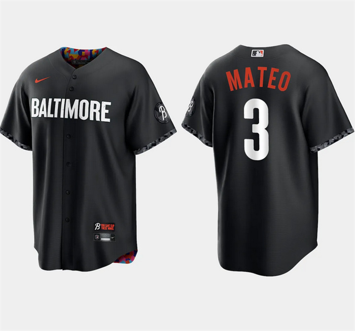 Men's Baltimore Orioles #3 Jorge Mateo Black 2023 City Connect Cool Base Stitched Baseball Jersey Men's Baltimore Orioles #3 Jorge Mateo Black 2023 City Connect Cool Base Stitched Baseball Jersey