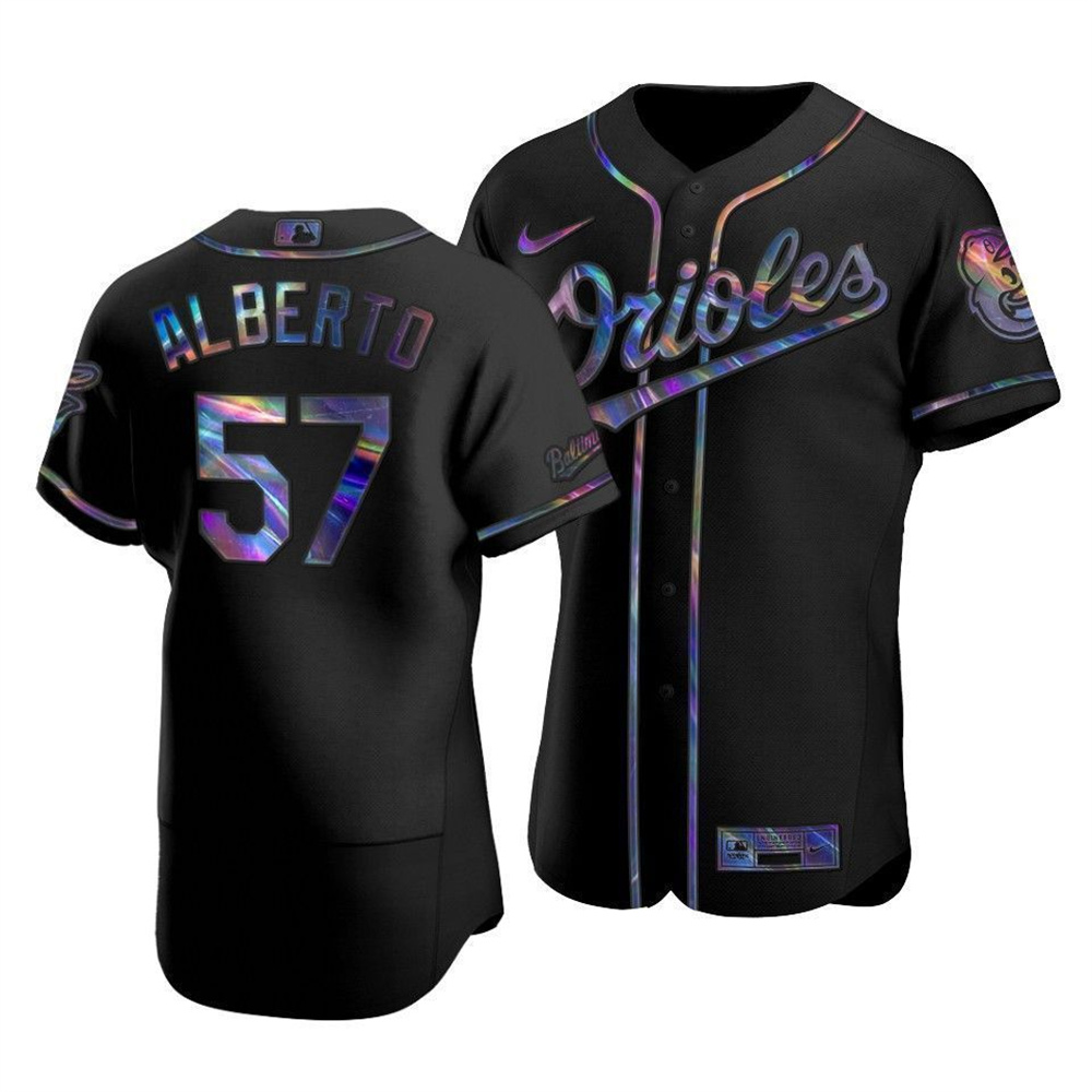Baltimore Orioles #57 Hanser Alberto Men's Nike Iridescent Holographic Collection MLB Jersey - Black Baltimore Orioles #57 Hanser Alberto Men's Nike Iridescent Holographic Collection MLB Jersey - Black