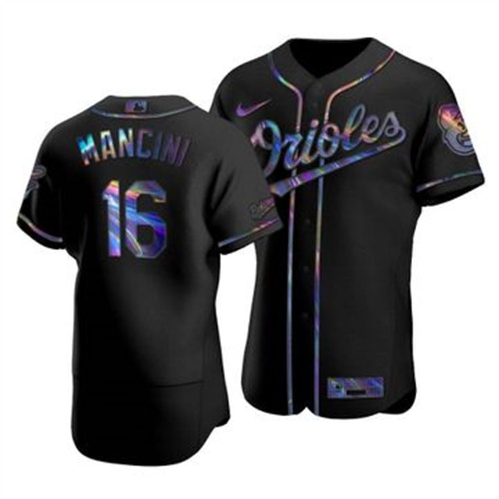 Baltimore Orioles #16 Trey Mancini Men's Nike Iridescent Holographic Collection MLB Jersey - Black Baltimore Orioles #16 Trey Mancini Men's Nike Iridescent Holographic Collection MLB Jersey - Black