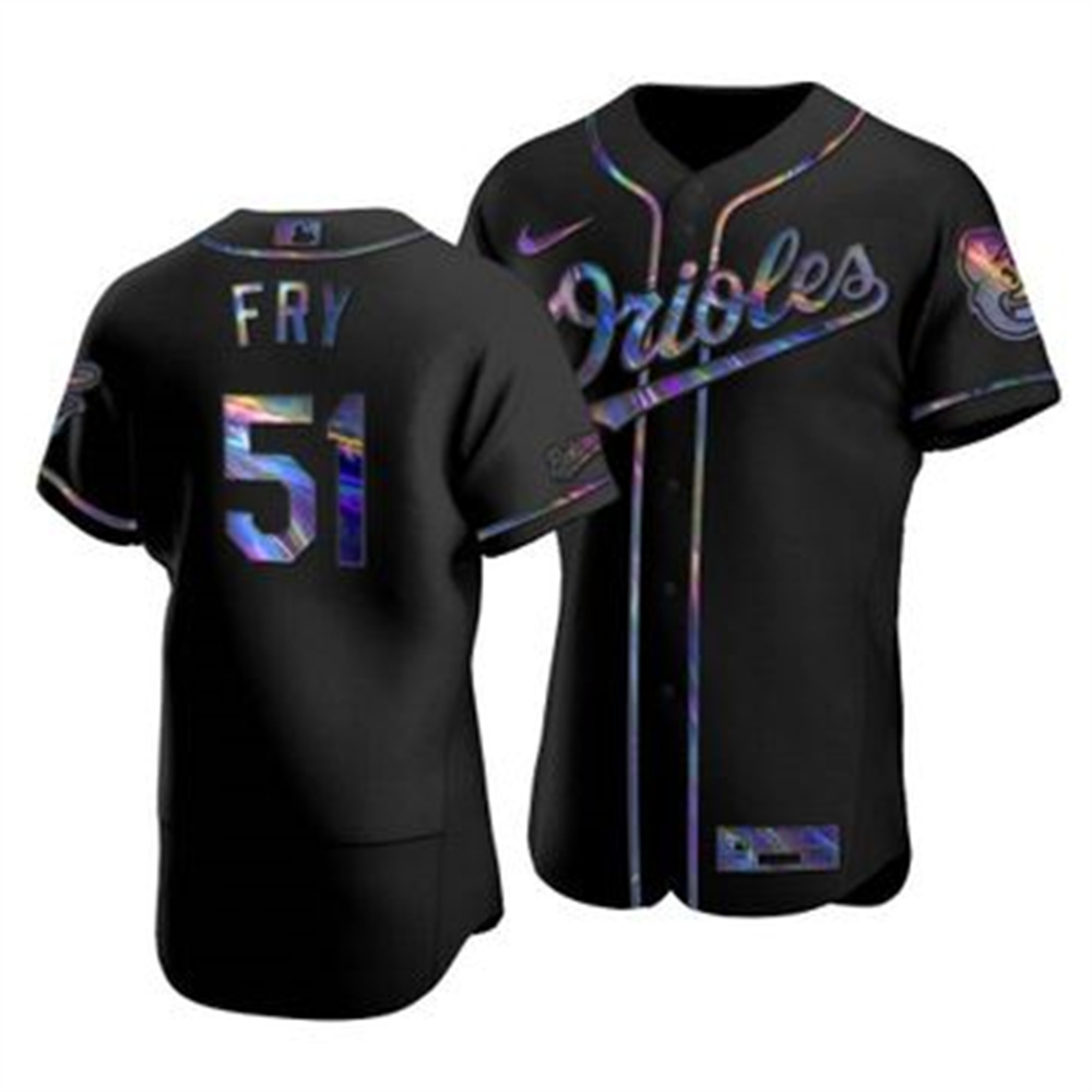 Baltimore Orioles #51 Paul Fry Men's Nike Iridescent Holographic Collection MLB Jersey - Black Baltimore Orioles #51 Paul Fry Men's Nike Iridescent Holographic Collection MLB Jersey - Black