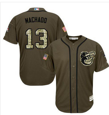 Orioles #13 Manny Machado Green Salute to Service Stitched MLB Jersey