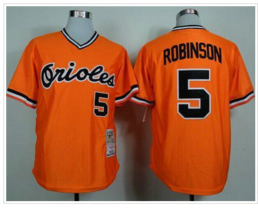 Baltimore Orioles #5 Brooks Robinson Mitchell and Ness 1975 Orange Throwback Stitched Baseball Jersey