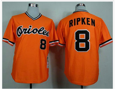 Baltimore Orioles #8 Cal Ripken Mitchell and Ness 1982 Orange Throwback Stitched Baseball Jersey