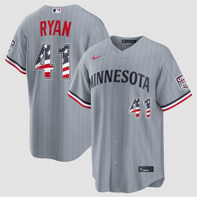 Men's Minnesota Twins #41 Joe Ryan Grey 2026 USA 250 Fourth of July Stitched Baseball Jerseys