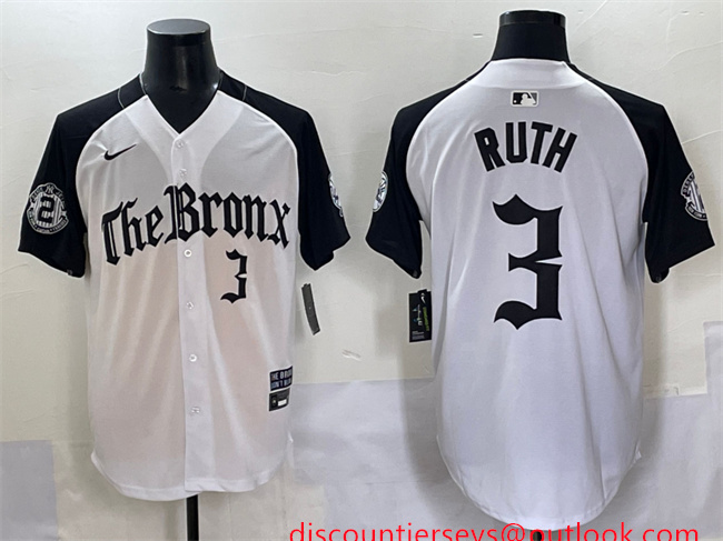 Men's New York Yankees #3 Babe Ruth White Black 'Gothic Legacy Edition' Vapor Premier Limited Stitched Baseball Jersey