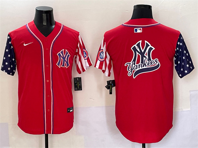 Men's New York Yankees Team Big Logo Red American Style Limited Stitched Baseball Jersey 002 Men's New York Yankees Team Big Logo Red American Style Limited Stitched Baseball Jersey 002