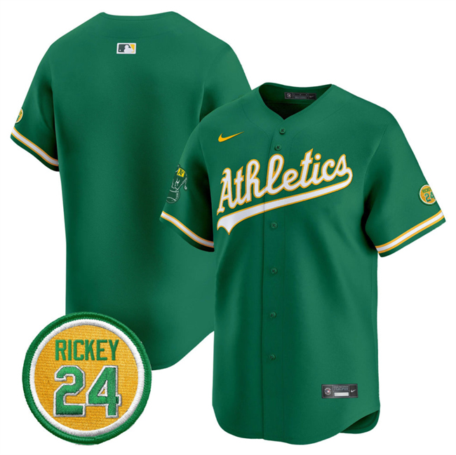 Men's Oakland Athletics Blank Green 2024 Limited With Rickey Henderson Patch Stitched Jersey Men's Oakland Athletics Blank Green 2024 Limited With Rickey Henderson Patch Stitched Jersey