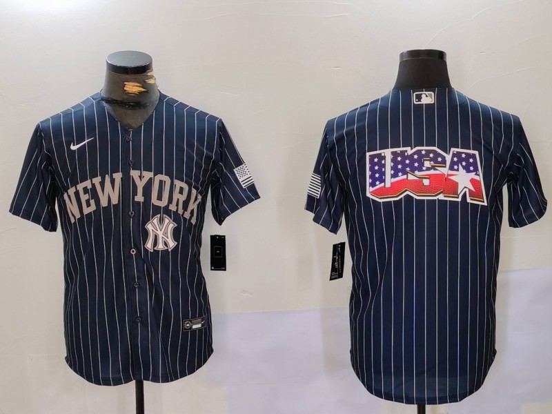 Men's New York Yankees Navy Team Big Logo Cool Base Stitched Baseball Jersey 12